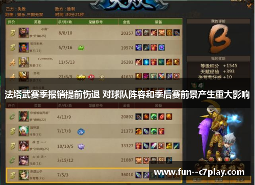 法塔武赛季报销提前伤退 对球队阵容和季后赛前景产生重大影响